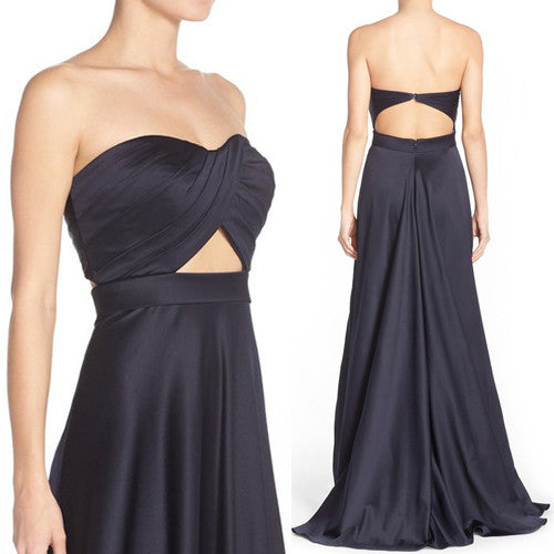 Vestido de fiesta largo con escote en forma de corazón y sin tirantes de MACloth, vestido formal azul marino oscuro