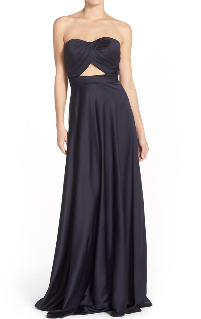 MACloth Strapless Sweetheart Long Prom Dress Dark Navy Formal Gown