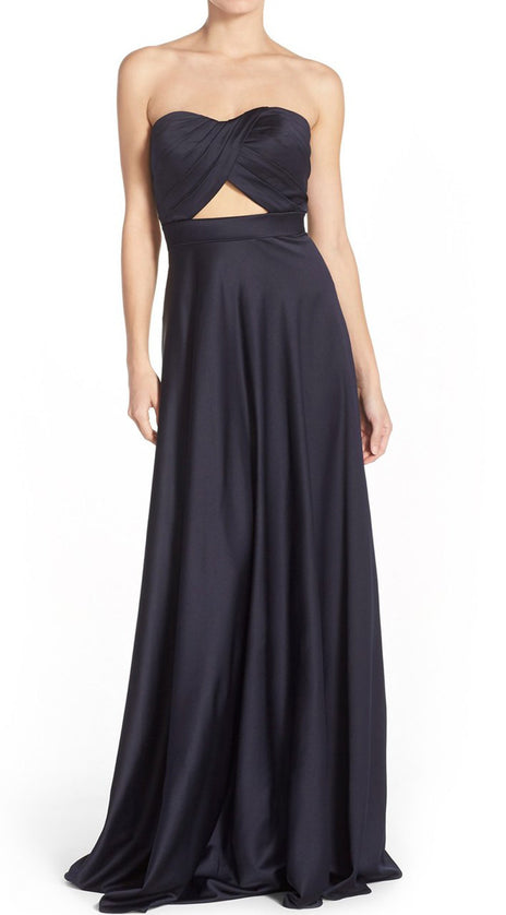 MACloth Strapless Sweetheart Long Prom Dress Dark Navy Formal Gown