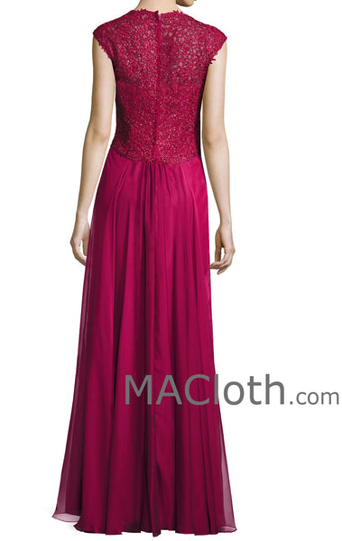 MACloth Women Straps Sweetheart Lace Chiffon Long Fuchsia Mother of the Brides Dress Evening Gown