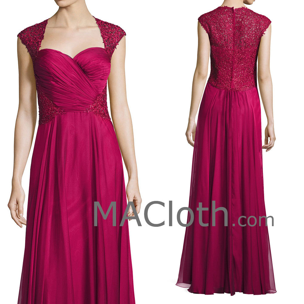 MACloth Damen Träger Liebsten Spitze Chiffon Lang Fuchsia Mutter der Braut Kleid Abendkleid