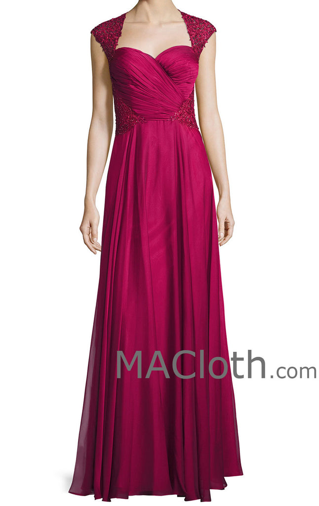 MACloth Women Straps Sweetheart Lace Chiffon Long Fuchsia Mother of the Brides Dress Evening Gown