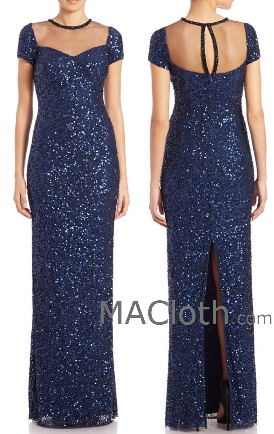 MACloth Damen Abendkleid mit Flügelärmeln und Pailletten in Dunkelmarineblau