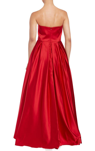 MACloth Strapless Ball Gown Satin Hi-Lo Prom Dress Red Formal Gown