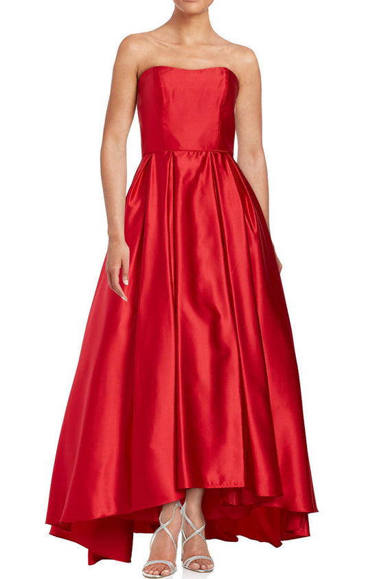 MACloth Trägerloses Ballkleid Satin Hi-Lo Ballkleid Rotes Abendkleid