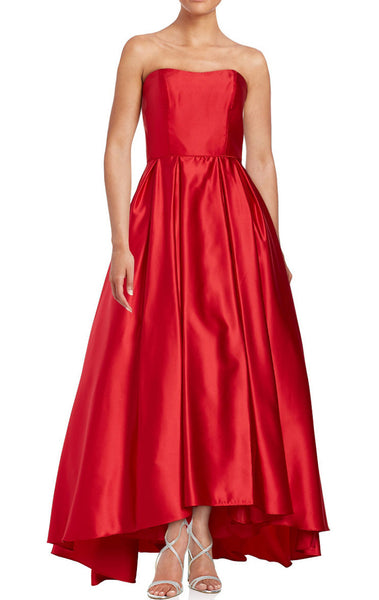 MACloth Strapless Ball Gown Satin Hi-Lo Prom Dress Red Formal Gown