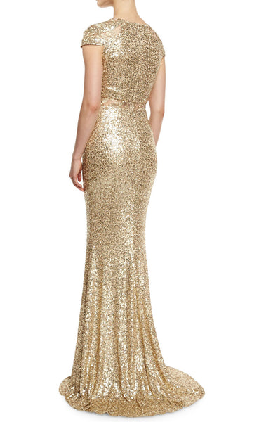 MACloth Cap Sleeves Sequin Gold Long Evening Gown Long Mother of the Brides Dress
