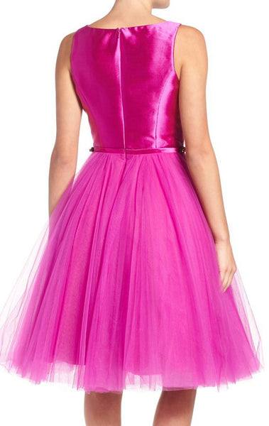 MACloth Straps Taffeta Tulle Short Prom Dress Fuchsia Homecoming Formal Gown