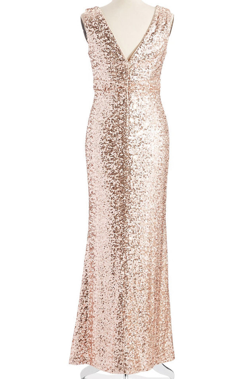 Vestido de dama de honor con escote en V y tirantes de MACloth, con lentejuelas, vestido de noche formal en oro rosa