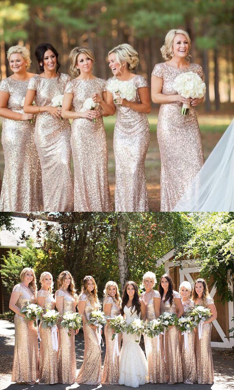 Vestido de noche largo con lentejuelas y mangas cortas de MACloth, vestido de dama de honor azul marino oscuro