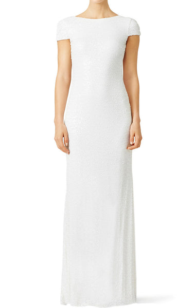 MACloth Cap Sleeves Long Sequin Evening Gown Dark Navy Bridesmaid Dress