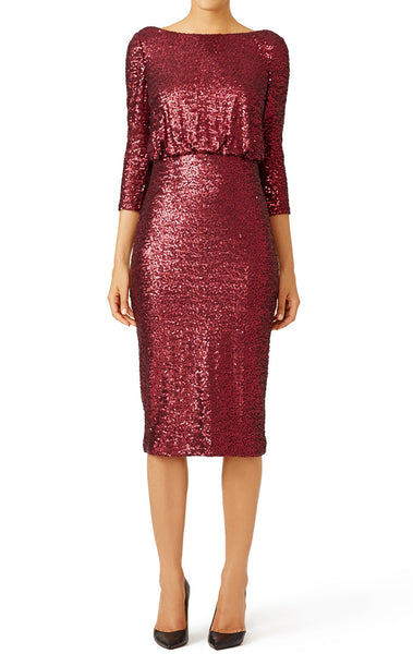 MACloth Half Sleeves Sequin Short Cocktail Dress Burgundy Mother of the Brides Dress