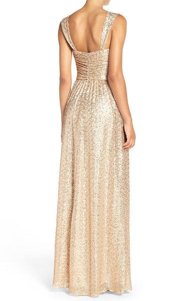 MACloth Straps Sweetheart Sequin Long Bridesmaid Dress Rose Gold Prom Gown