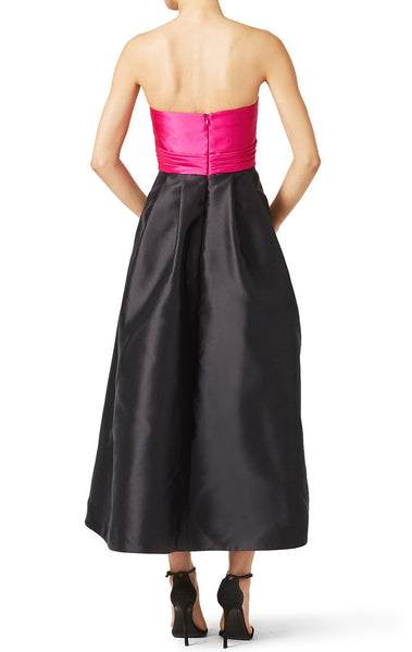MACloth Strapless Satin Hi-Lo Prom Dress Fuchsia Cocktail Formal Gown