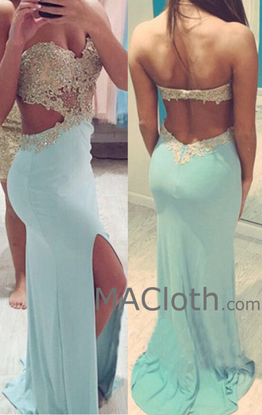 MAcloth Mermaid Strapless Sweetheart Long Jersey Lace Mint Evening Prom Gown Wedding Party Dress