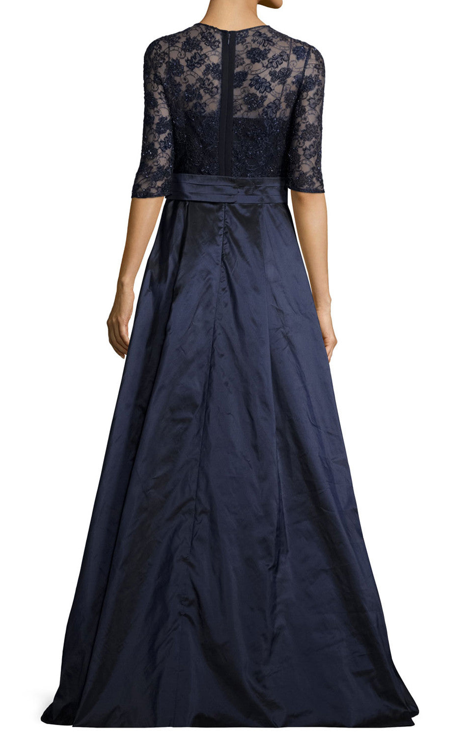 MACloth Damen Abendkleid mit halblangen Ärmeln, Spitze, Taft, lang, Dunkelmarineblau, Kleid für die Brautmutter