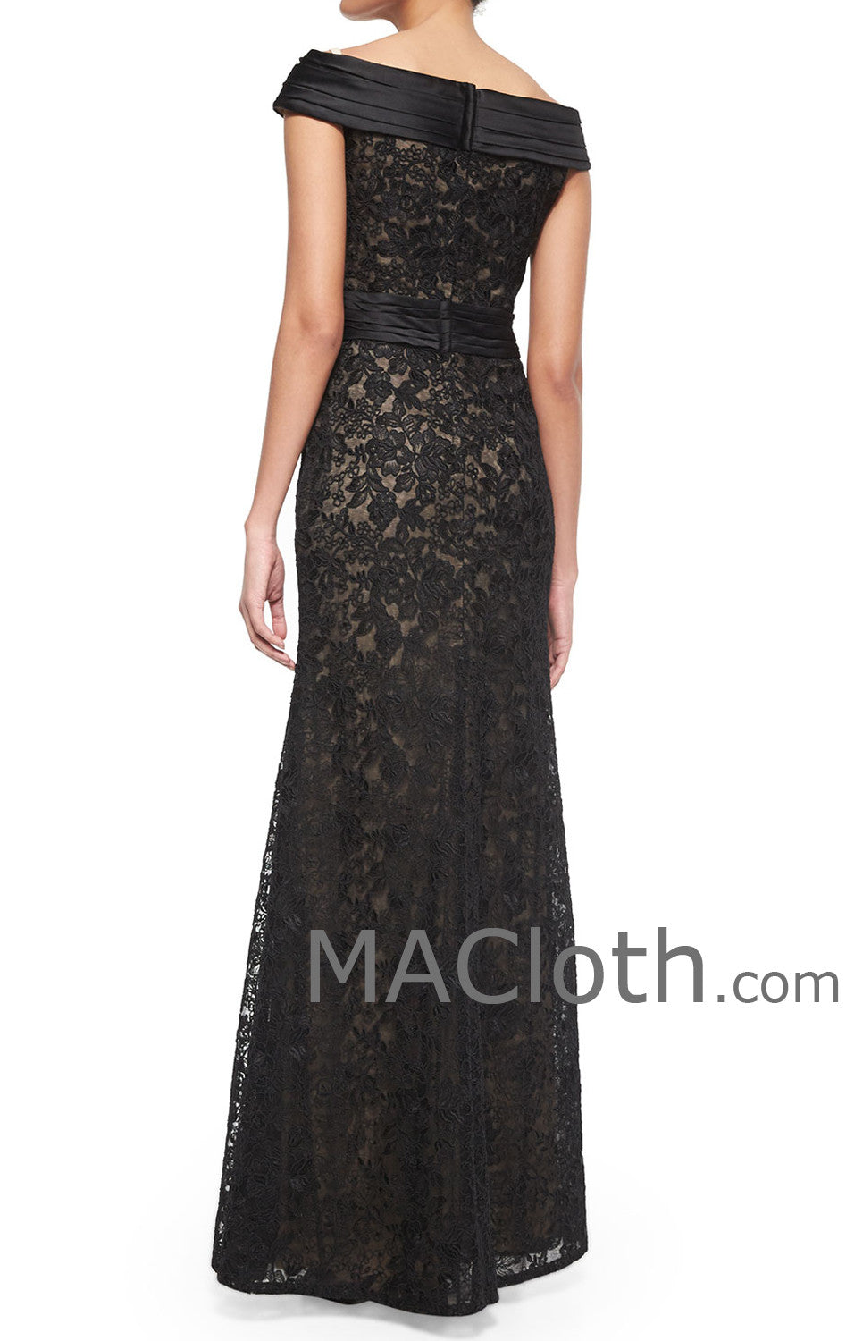 MACloth Damen Schulterfreies Meerjungfrau-Spitzen-Abendkleid, lang, Schwarz