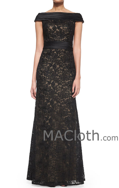 MACloth Women Off the Shoulder Mermaid Lace Long Evening Gown Black Formal Dress