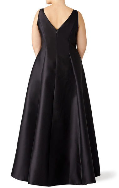MACloth Straps High Neck Satin Hi-Lo Prom Dress Plus Size Black Evening Gown