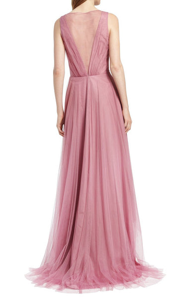 MACloth Straps V Neck Tulle Hi-Lo Bridesmaid Dress Blush Pink Mother of the Brides Dress