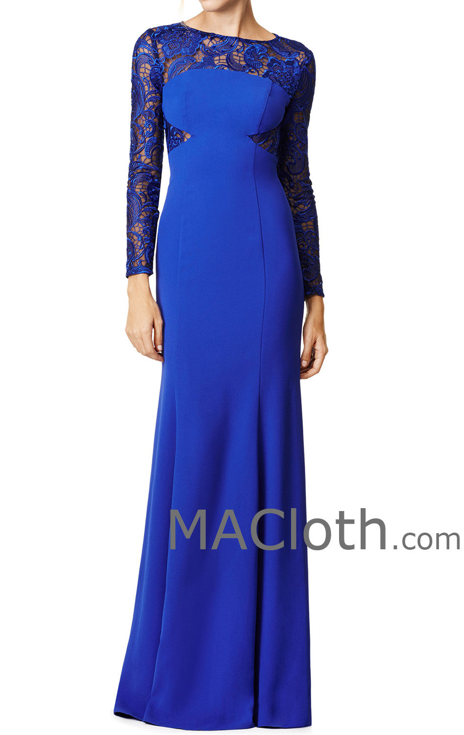 MACloth Damen Meerjungfrau Lange Ärmel Spitze Jersey Königsblau Abendkleid Formales Kleid