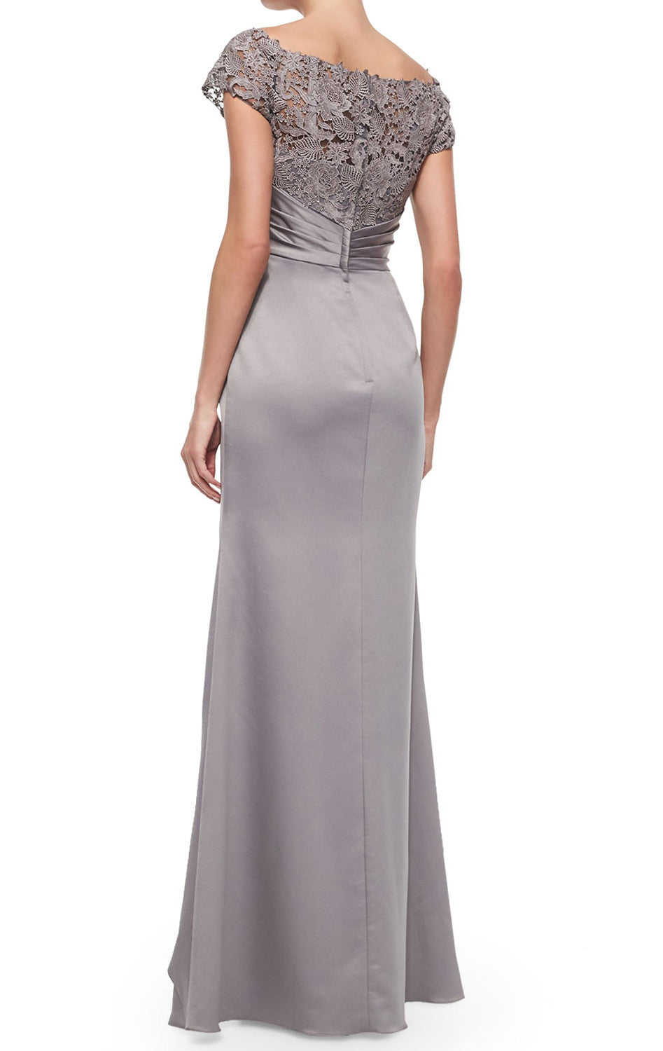 MACloth Damen Abendkleid mit Flügelärmeln, Spitze, Chiffon, lang, silberfarben, Kleid für die Brautmutter