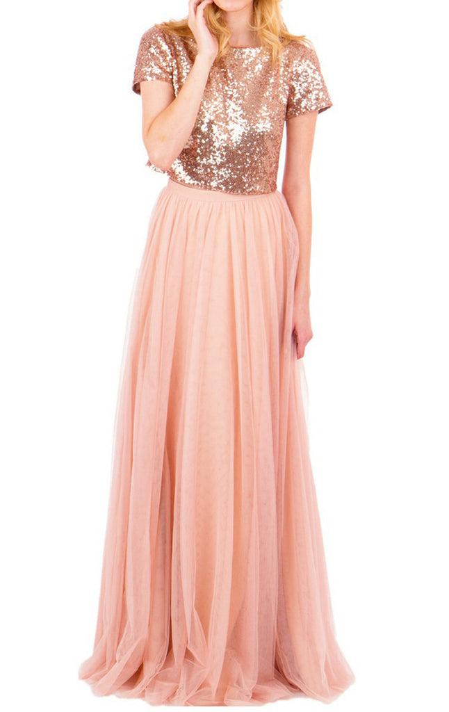 High slit Rose Gold prom dress 2111E4724 | Evening dresses