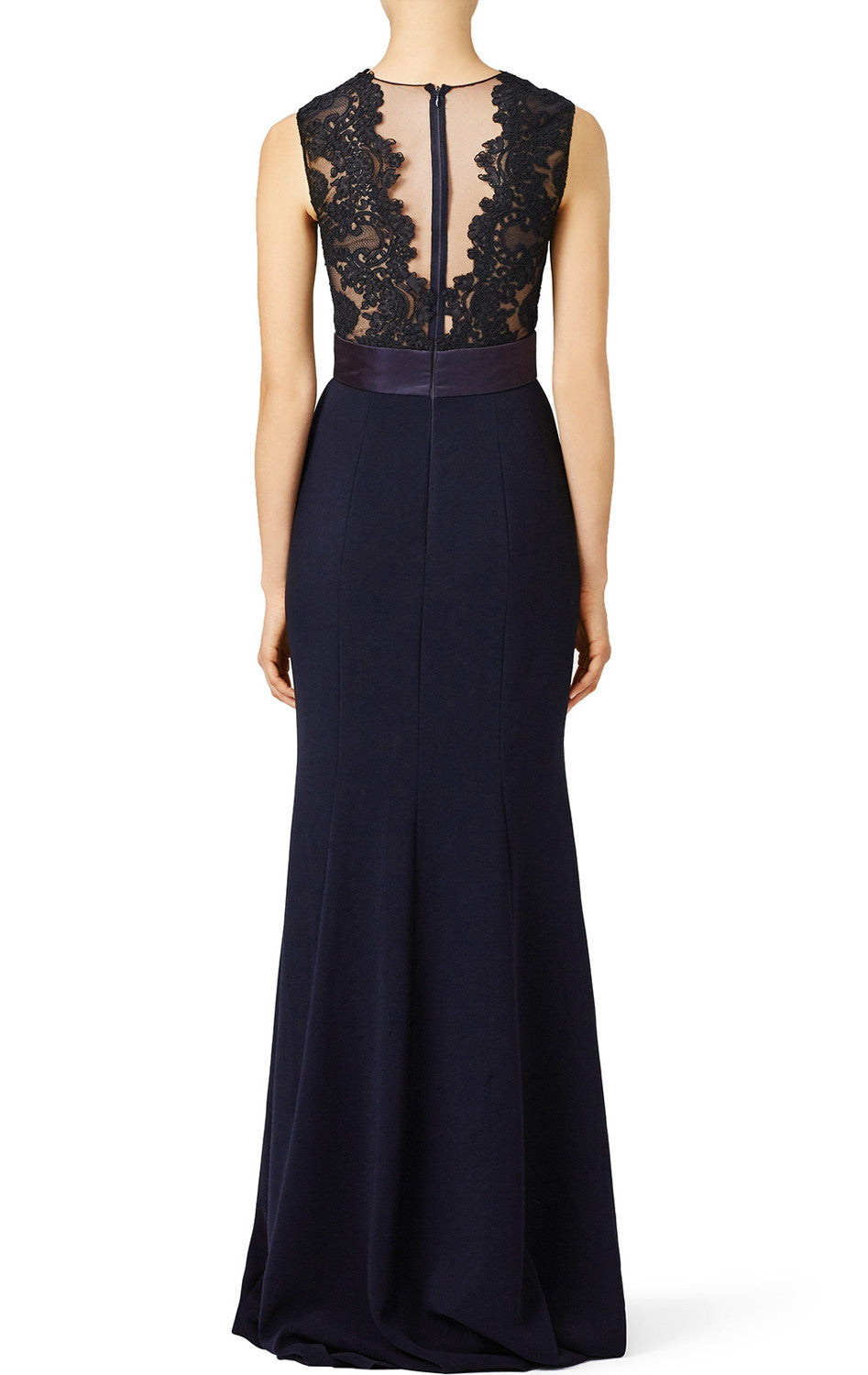 Vestido de noche largo de jersey con encaje de sirena MACloth en azul marino oscuro para madre de la novia