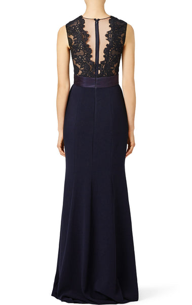MACloth Mermaid Lace Jersey Long Evening Gown Dark Navy Mother of the Brides Dress