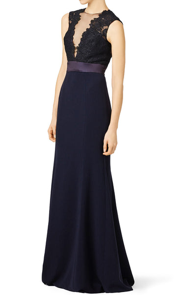 MACloth Mermaid Lace Jersey Long Evening Gown Dark Navy Mother of the Brides Dress