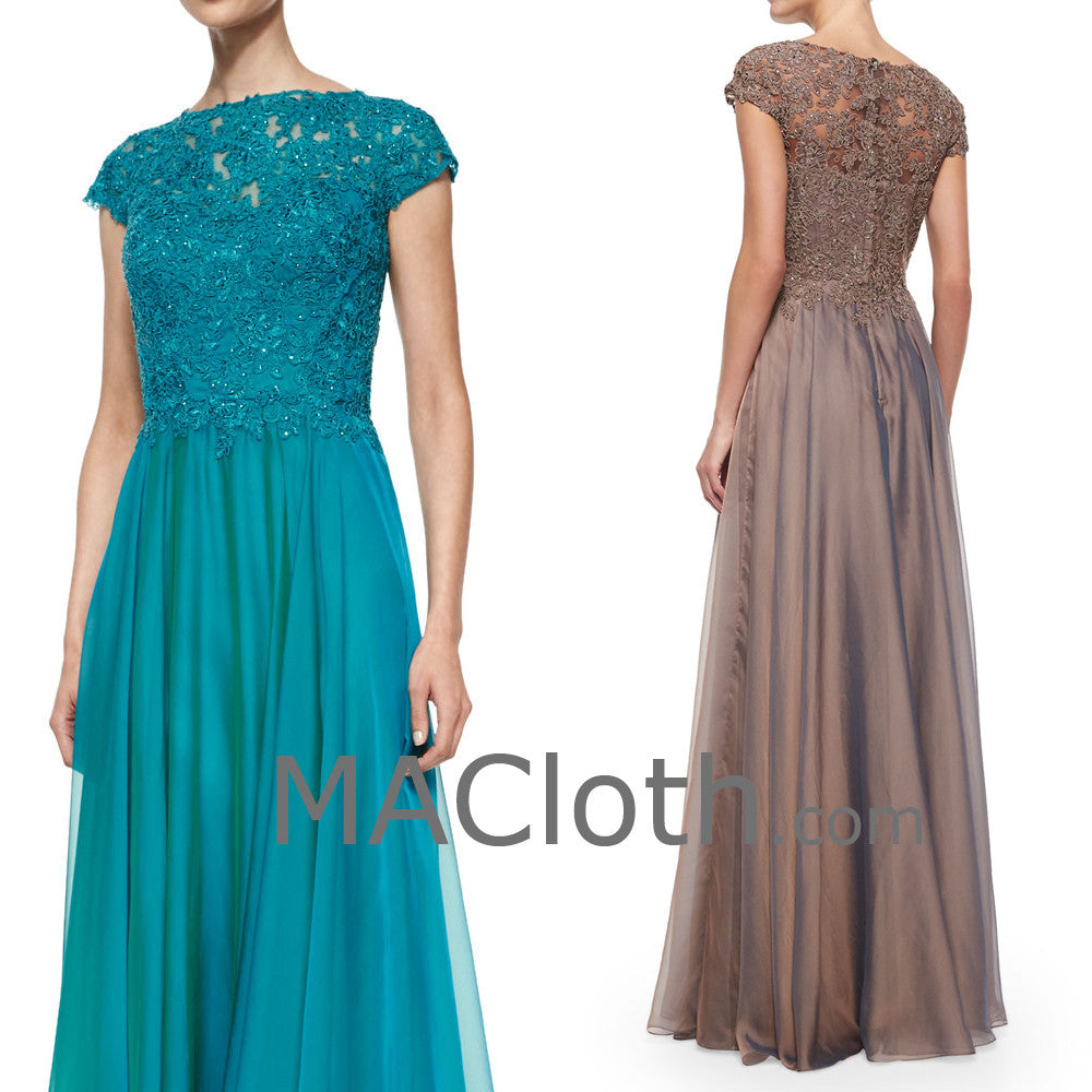 MACloth Damen Abendkleid mit Flügelärmeln, Spitze, Chiffon, lang, für die Brautmutter
