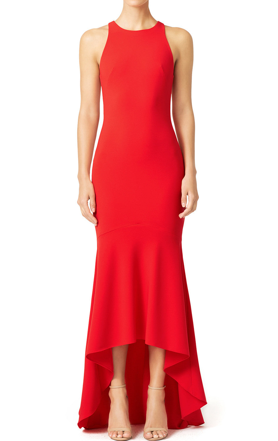 Vestido de fiesta de corte alto y bajo de jersey con tirantes de sirena de MACloth, vestido formal rojo