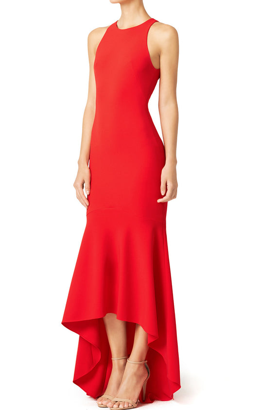 Vestido de fiesta de corte alto y bajo de jersey con tirantes de sirena de MACloth, vestido formal rojo