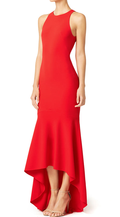 MACloth Mermaid Straps Jersey Hi-Lo Prom Dress Red Formal Gown