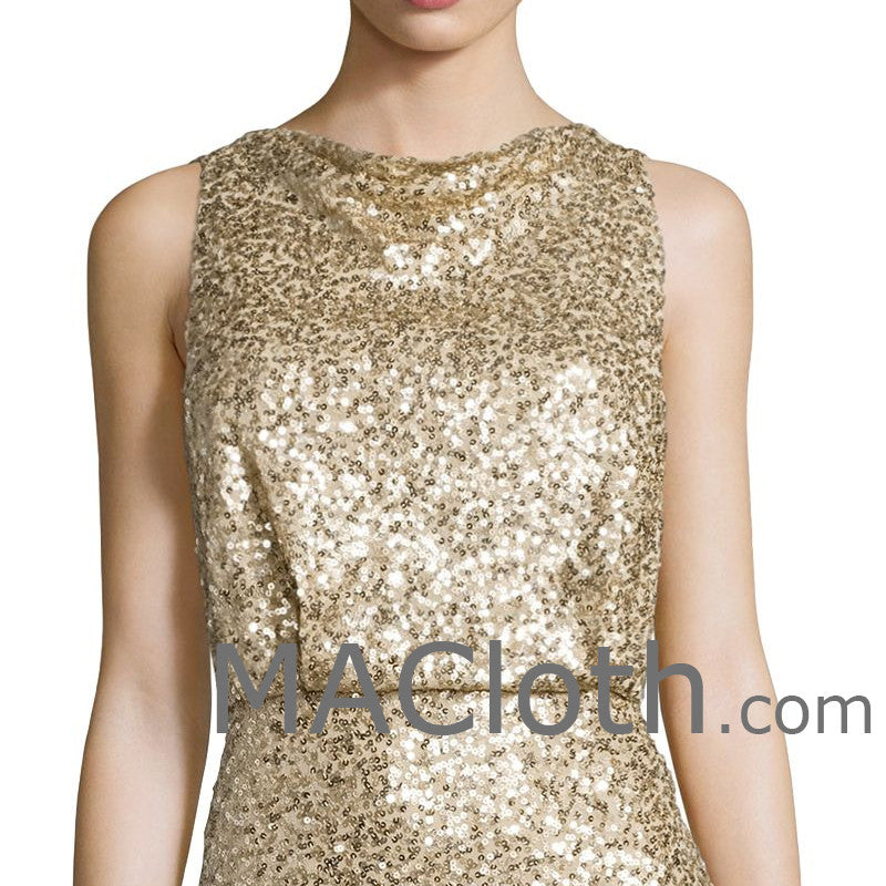 MACloth Damen Meerjungfrau Tank Pailletten Gold Langes Brautjungfernkleid Abendkleid