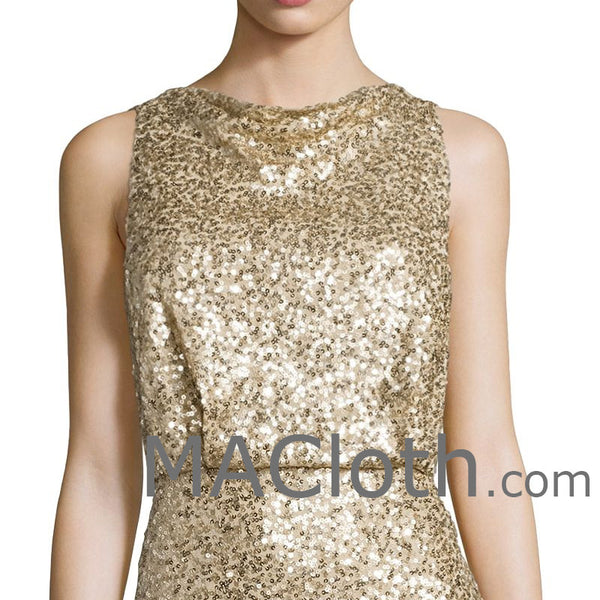 MACloth Women Mermaid Tank Sequin Gold Long Bridesmaid Dress Evening Formal Gown
