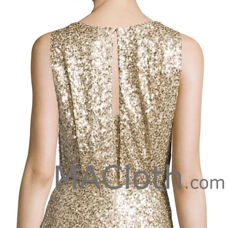 MACloth Damen Meerjungfrau Tank Pailletten Gold Langes Brautjungfernkleid Abendkleid