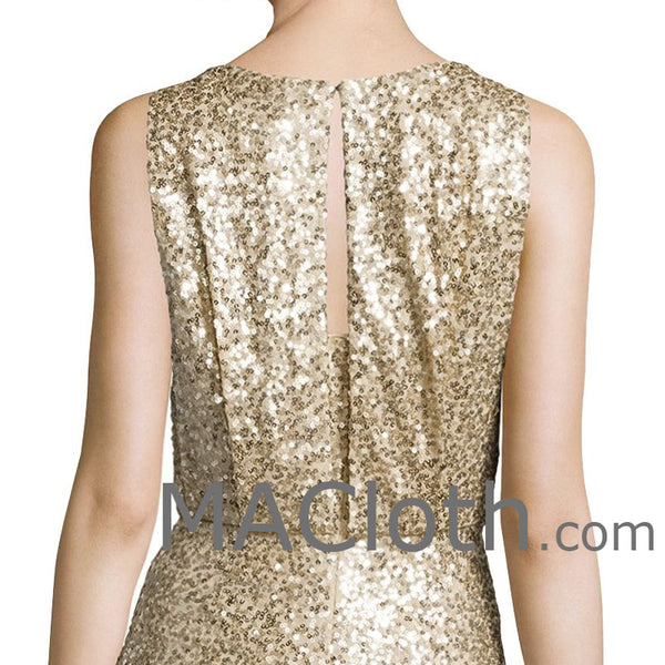 MACloth Women Mermaid Tank Sequin Gold Long Bridesmaid Dress Evening Formal Gown
