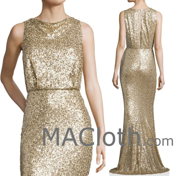 MACloth Women Mermaid Tank Sequin Gold Long Bridesmaid Dress Evening Formal Gown
