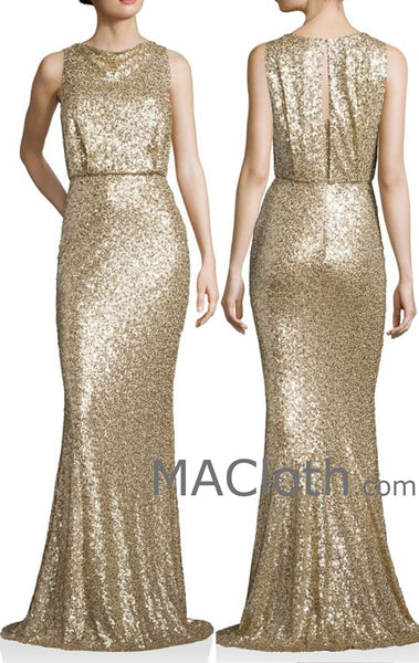 MACloth Women Mermaid Tank Sequin Gold Long Bridesmaid Dress Evening Formal Gown