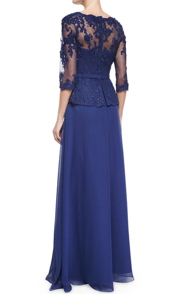 MACloth Women Long Sleeves Lace Chiffon Evening Gown Royal Blue Mother of the Brides Dress