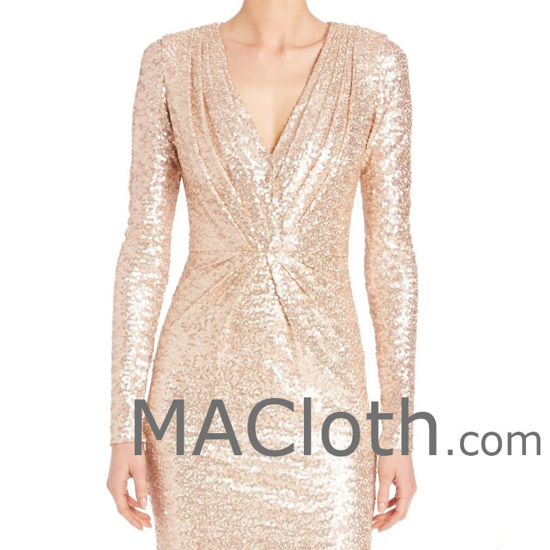 MACloth Women Long Sleeves V Neck Sequin Evening Gown Rose Gold Mother of the Brides Dress Custom Color / Above Knee / US0 MACloth Women Long Sleeves V Neck Sequin Evening Gown Rose Gold Mother of the Brides Dress Custom Color / Above Knee / US0