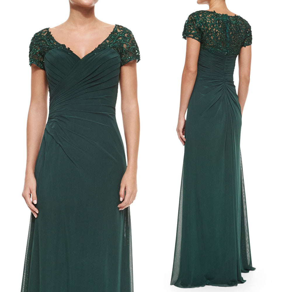 MACloth Women Cap Sleeves V Neck Lace Chiffon Long Evening Gown Dark Green Mother of the Brides Dress Custom Color / Above Knee / Custom Size MACloth Women Cap Sleeves V Neck Lace Chiffon Long Evening Gown Dark Green Mother of the Brides Dress Custom Color / Above Knee / Custom Size
