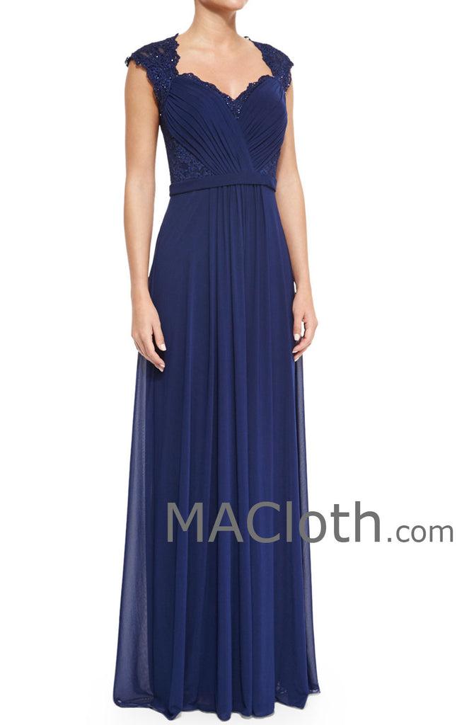 MACloth Women Cap Sleeves Lace Chiffon Long Royal Blue Mother of the Brides Dress Evening Gown