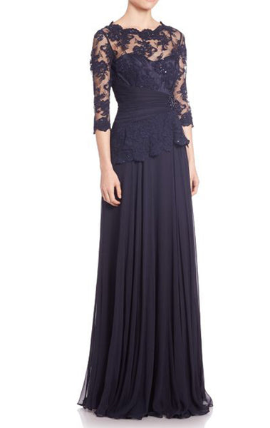 MACloth Half Sleeves Lace Chiffon Evening Gown Dark Navy Mother of the Brides Dress