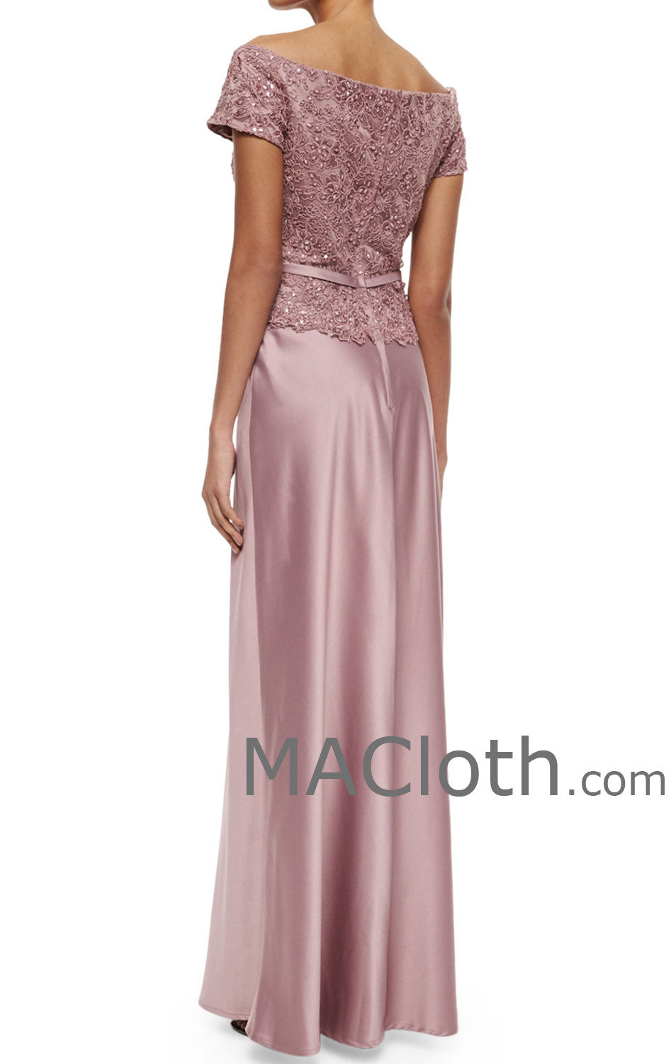 MACloth Damen Schulterfreies Langes Spitzen-Chiffon-Abendkleid für die Brautmutter