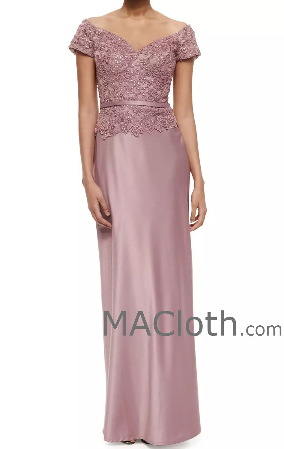 MACloth Damen Schulterfreies Langes Spitzen-Chiffon-Abendkleid für die Brautmutter