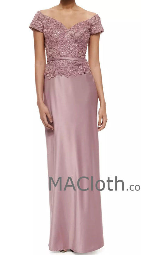 MACloth Women Off the Shoulder Long Lace Chiffon Mother of the Brides Dress Evening Gown