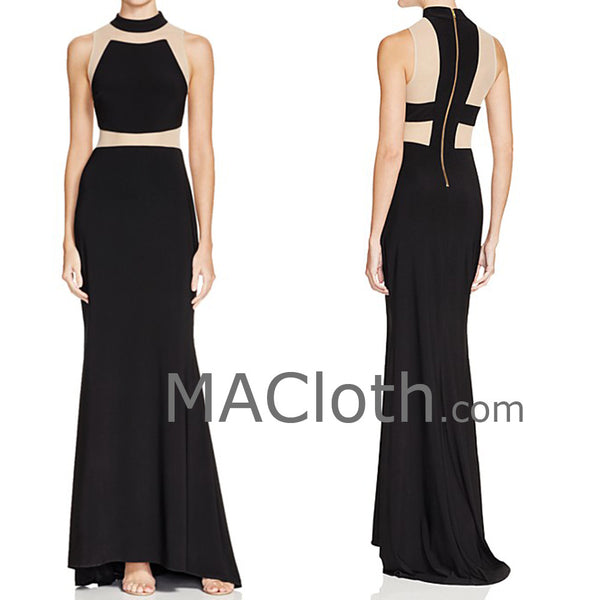 MACloth Mermaid Straps Black Jersey Evening Gown Formal Prom Dress