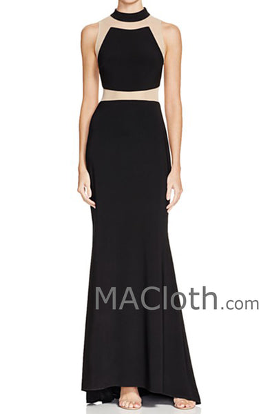 MACloth Mermaid Straps Black Jersey Evening Gown Formal Prom Dress